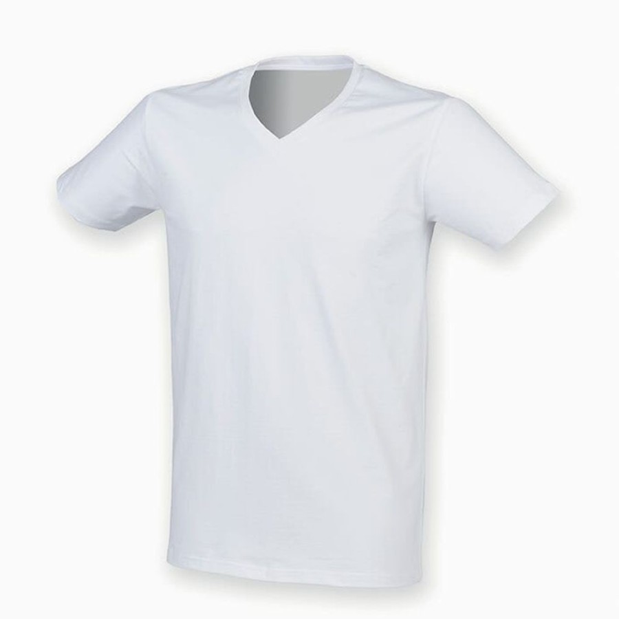 T-Shirts Skinnifit | Skinnifit Sfm122 - Stretch Heren T-Shirt Met V-Hals