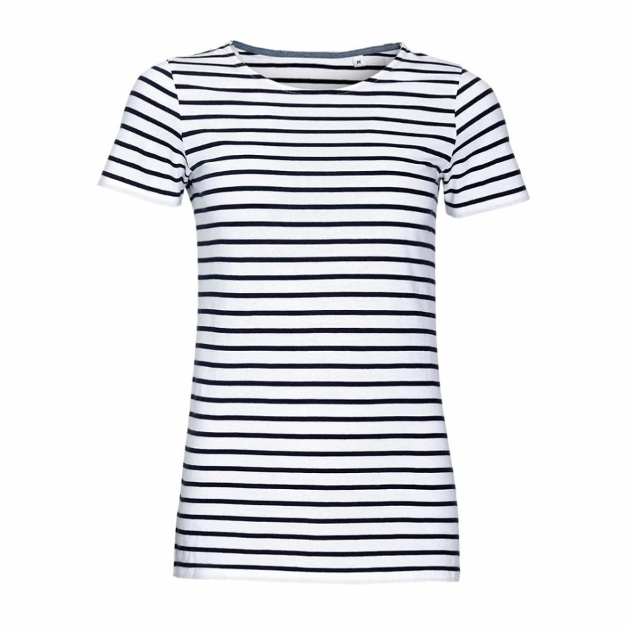 T-Shirts Sol's | Sol'S 01399 - Miles Women Tee Shirt Dames Gestreept Met Ronde Hals